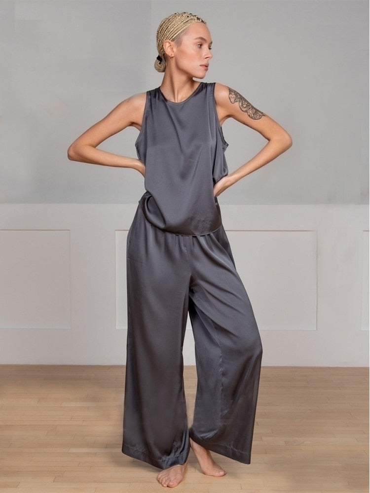 Bornladies Women Pajama Suit Spring Summer Female Homewear Sets Sleeveless Crossed Back Vest & Loose Trousers Two Piece Sets
